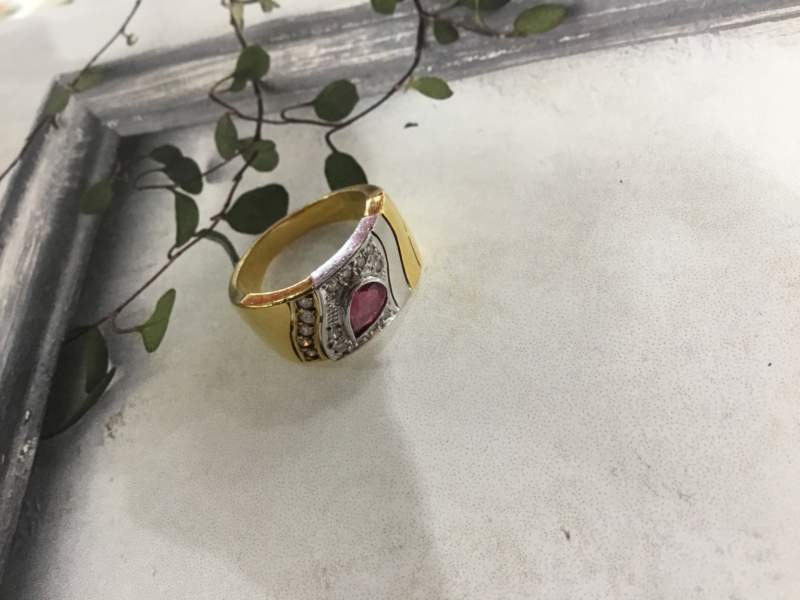 K18／PT900 色石リング💍